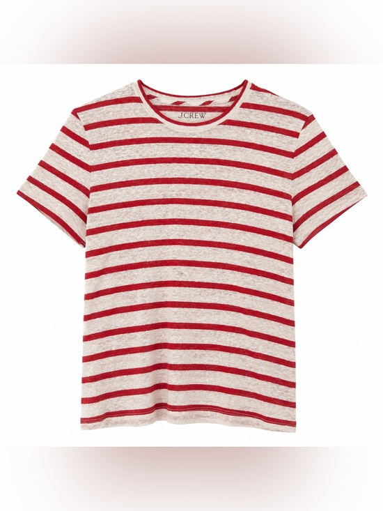 J. Crew Tops - J. Crew NWT 100% Linen Red Striped Short Sleeve Tee- S